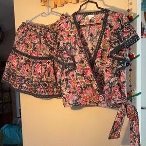 NWOT Jennifer Grace 100% Cotton paisley-print two-piece outfit featuring a faux